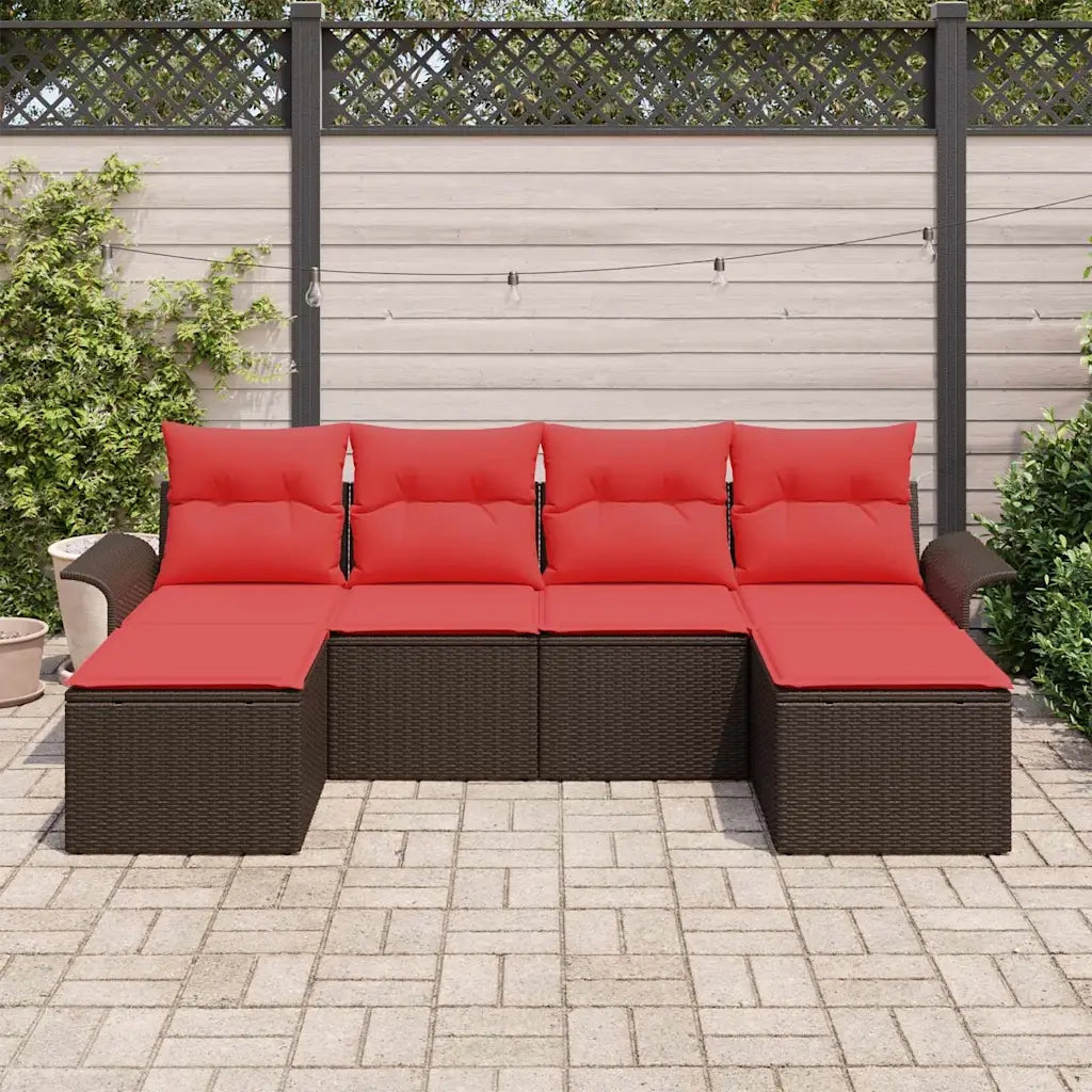 Set Divano da Giardino con cuscino 6 pcs Marrone polyrattan 3345474