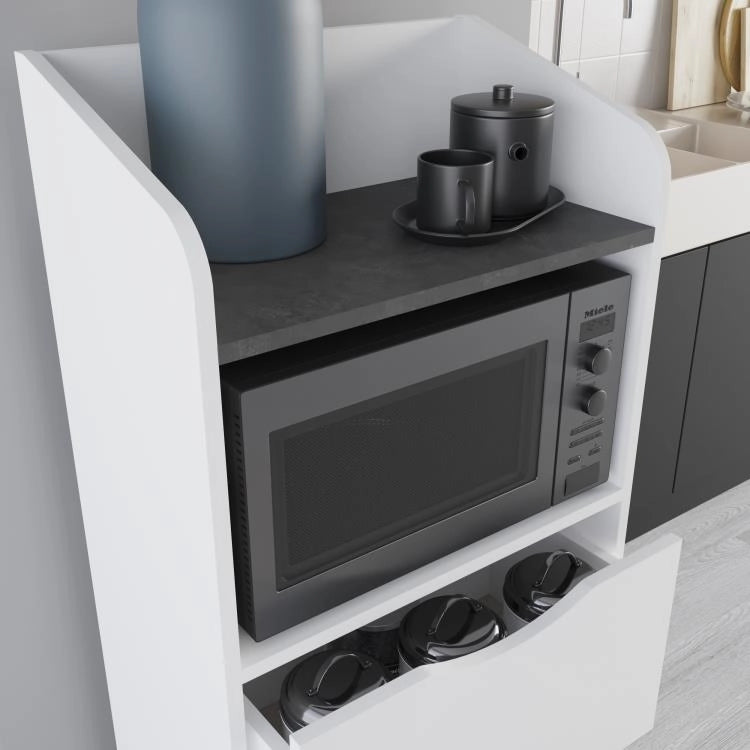 Mobile Multiuso Bianco con 2 Cassetti e 1 Ripiano Grigio Retrò 60x36x136 cm