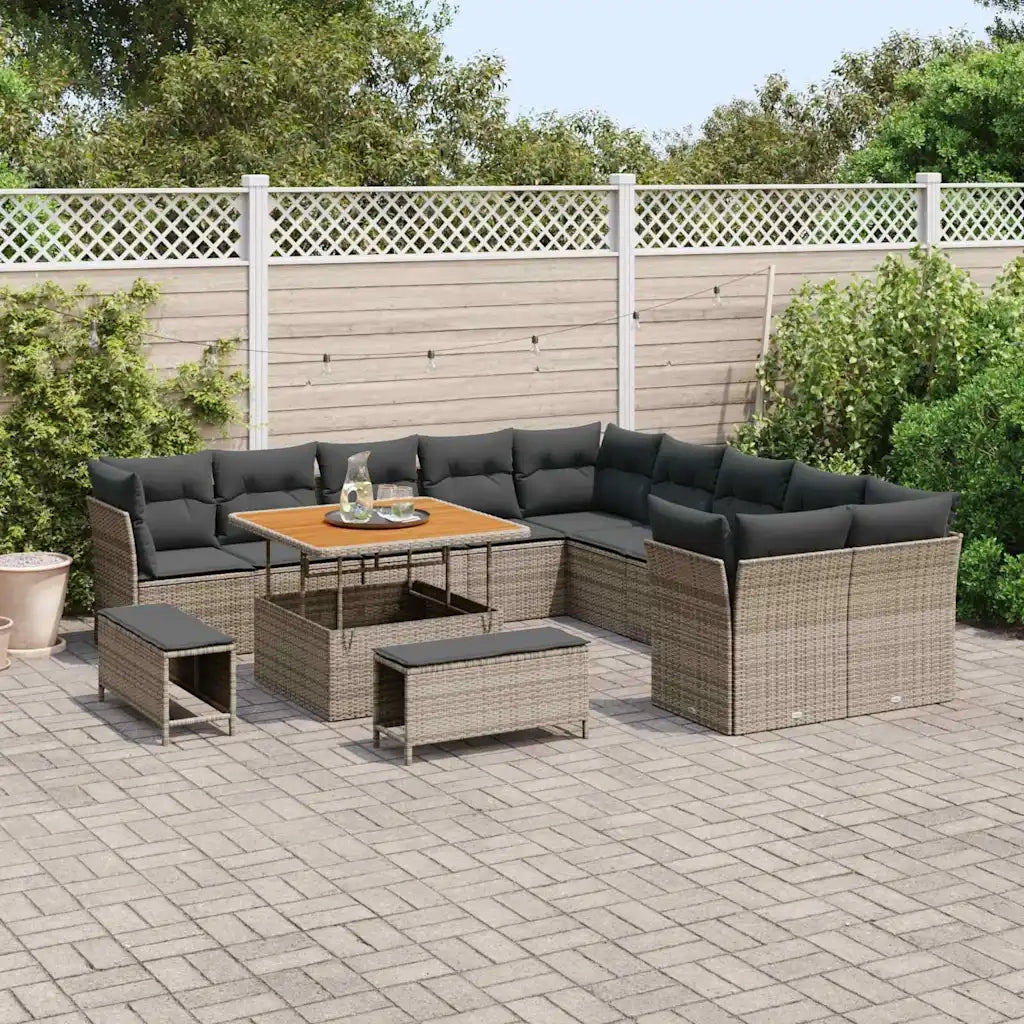 Set Divano da Giardino con cuscino 13 pcs Grigio polyrattan