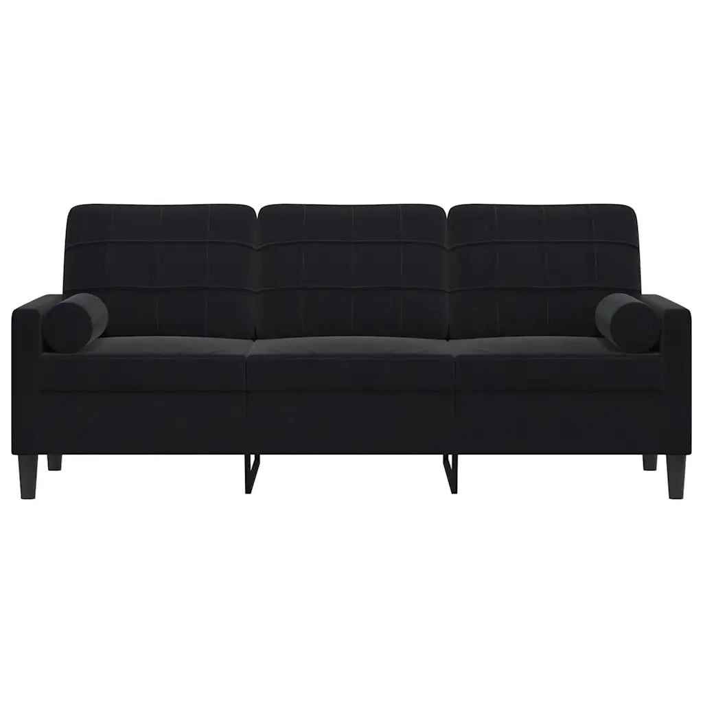 Divano a 3 Posti con Cuscini-Sofa 3 Posti con Cuscini Nero 180 cm in Velluto 147019