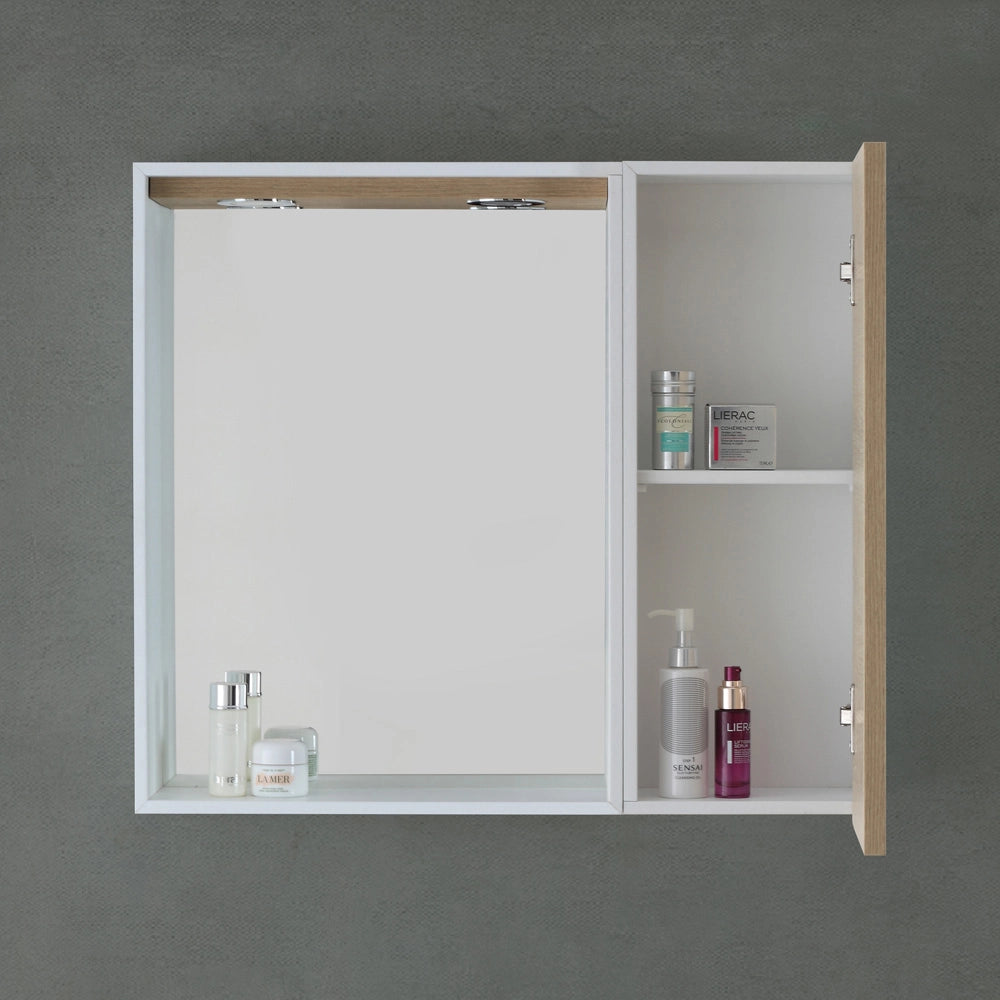 Specchio contenitore 68x61 cm dolomite con anta a destra e faretti LED Desya