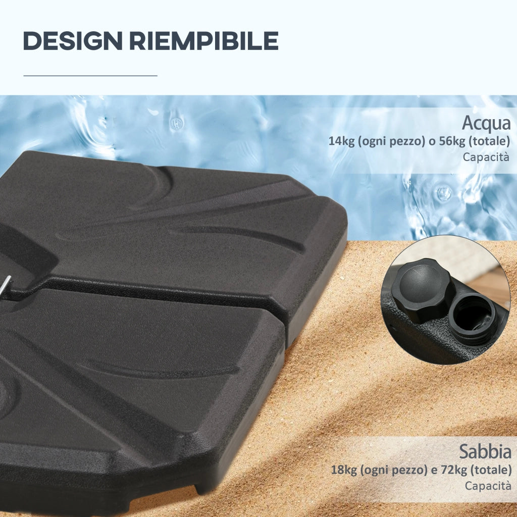 Base Ombrellone 4 Pezzi HDPE Riempibile Acqua Sabbia 18kg ¨C zephmum ¨C 103x103x8.3 cm Nero