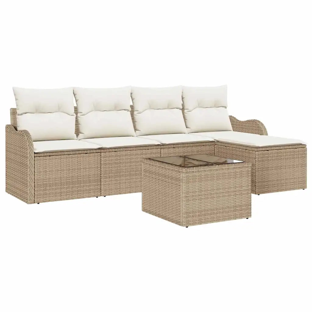Set Divano da Giardino con cuscino 6 pcs Marrone Poly Rattan