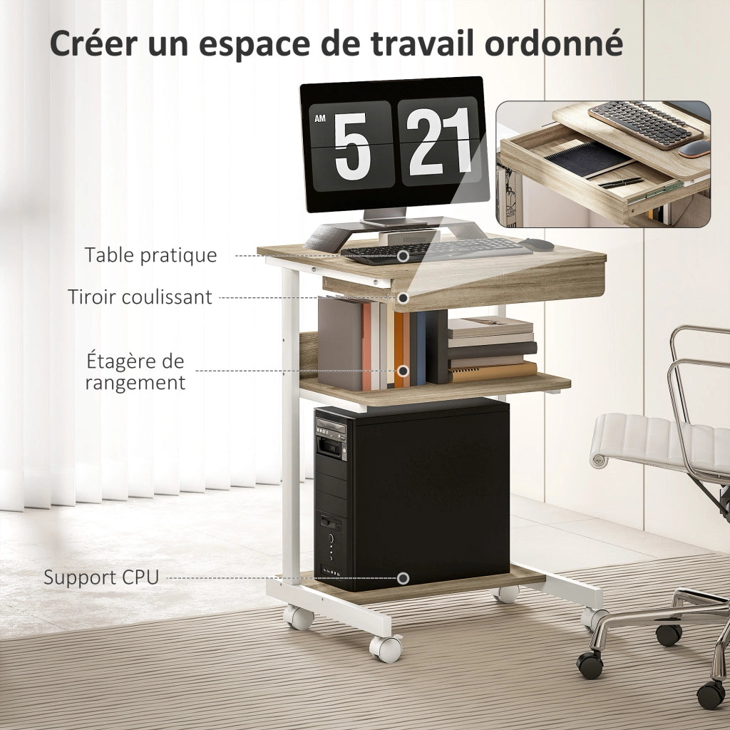 Scrivania per computer con ruote e cassetto ¨C zephmum ¨C 56x51x? cm quercia