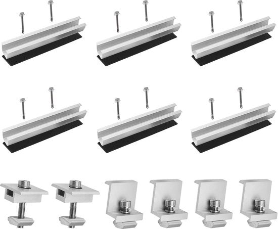 Impianto di sostegno per pannelli solari per tetto piano - Kit di fissaggio con accessori e viti regolabili (6 pezzi)