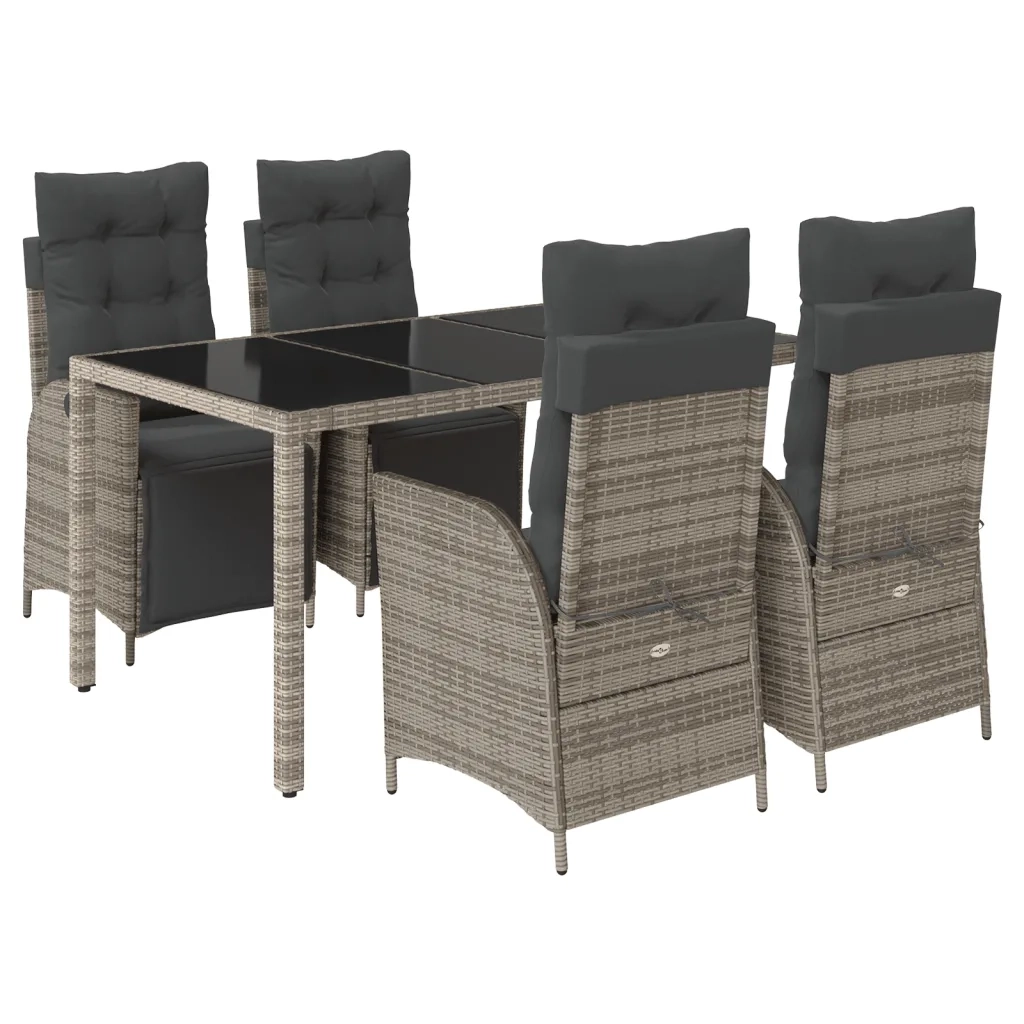 Set da Pranzo da Giardino 5 pz con Cuscini in Polyrattan Grigio