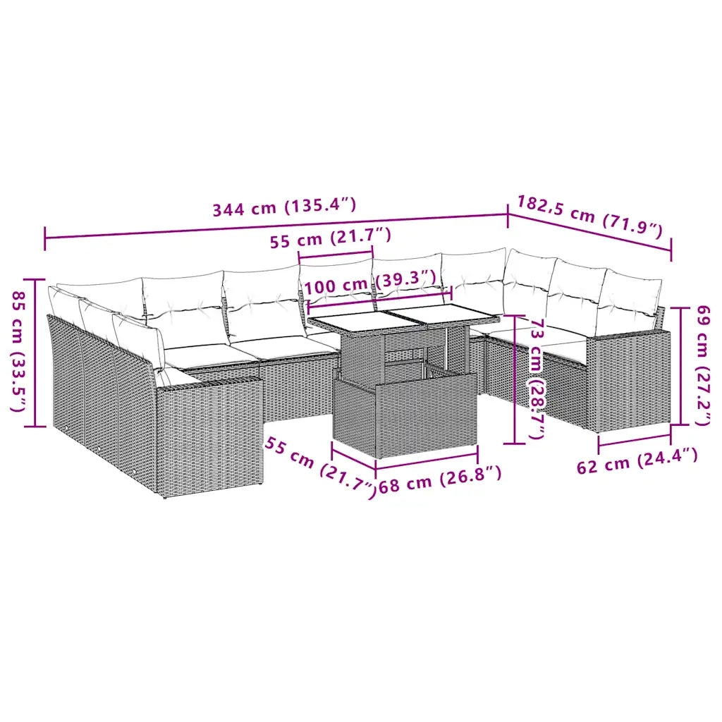 Set Divani da Giardino 11 pz con Cuscini Grigio in Polyrattan 3267521