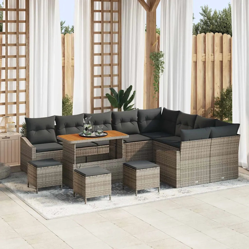 Set Divano da Giardino con cuscino 13 pcs Grigio polyrattan