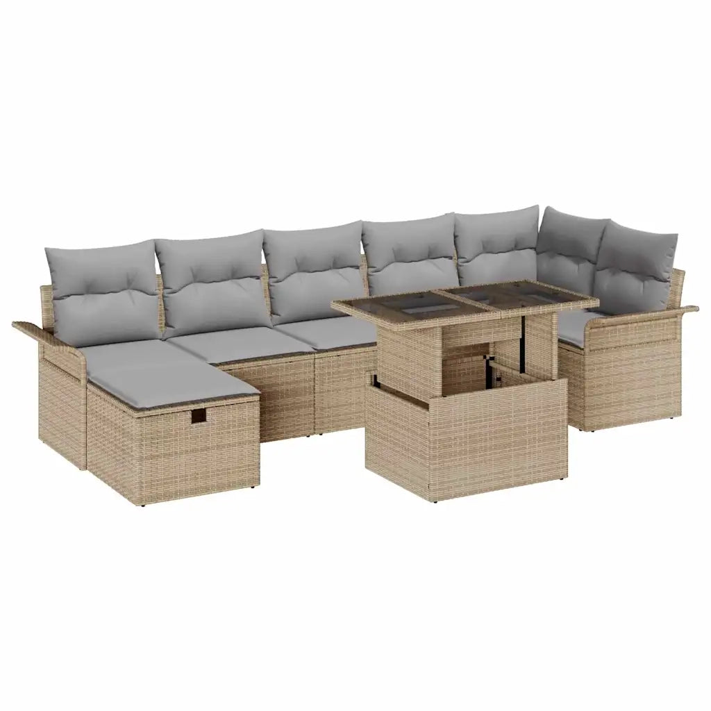 Set Divano da Giardino con cuscino 8 pcs Beige Poly Rattan 3361019