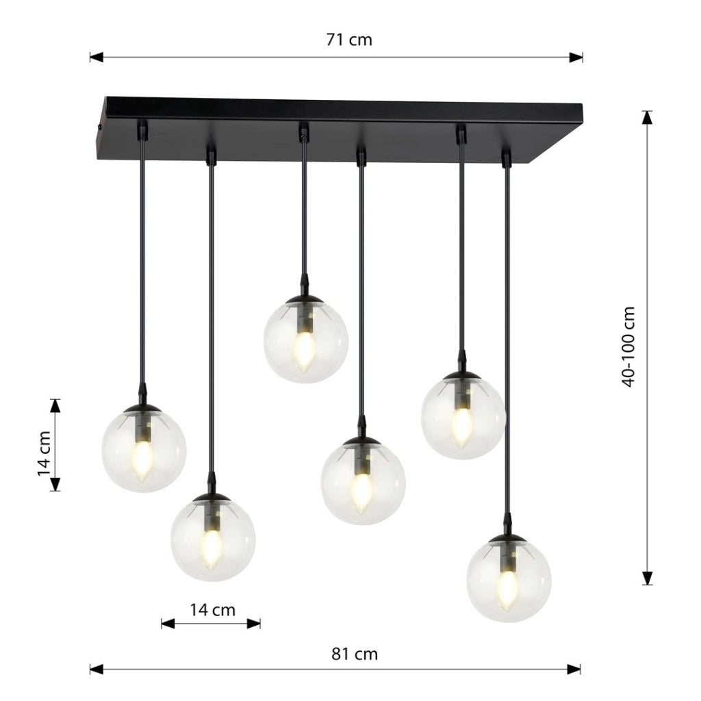 Lampadario Emibig COSMO 6xE14 nero vetro trasparente