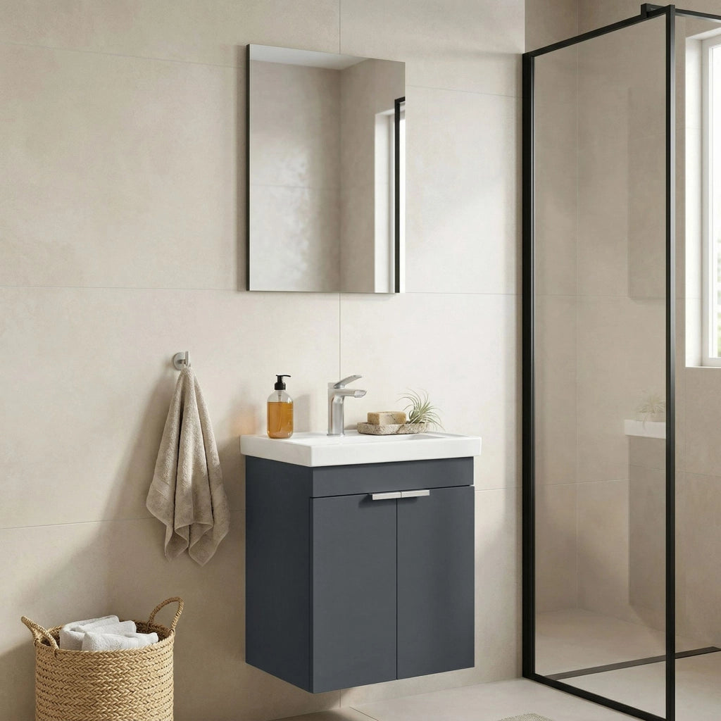 Set mobile lavabo con specchio (2 pezzi) "Desna 50" - 50 x 38 x 58 cm - Antracite opaco