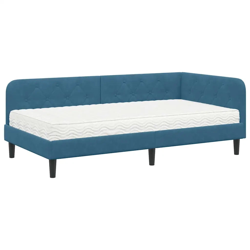 Cornice del letto ad angolo Blu 100 x 200 cm Velluto