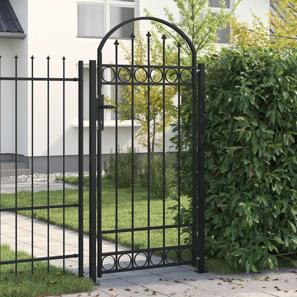 Cancello per recinzione Assen con parte superiore ad arco in acciaio 89x200 cm Nero 145750