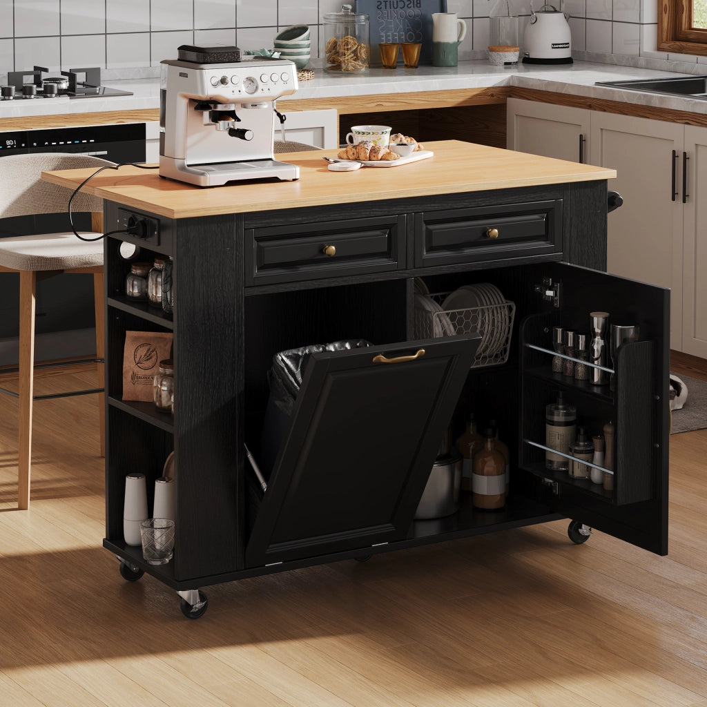 Tavolo da Pranzo Allungabile con Ruote ¨C MINIMAL ¨C Nero, con Portarifiuti e Portasalviette