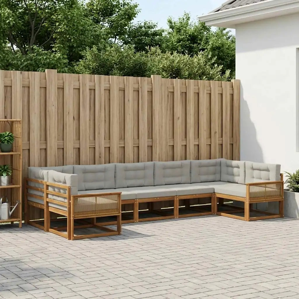 Set di divani da esterno 7 pcs Naturale e Grigio Chiaro 3382869
