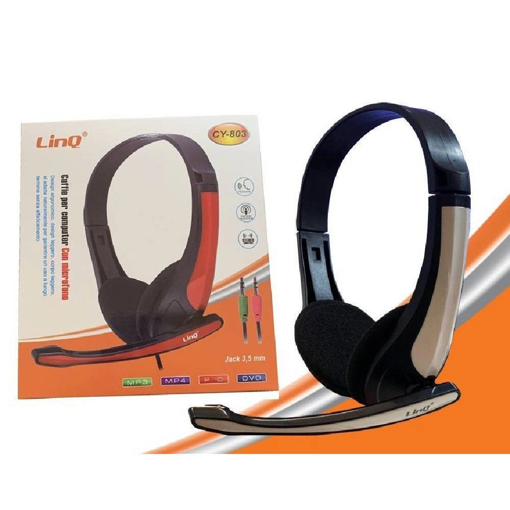 Trade Shop - Cuffie Con Microfono Stereo Per Pc Notebook Computer Skype Msn Jack 3.5mm Cy-803 -
