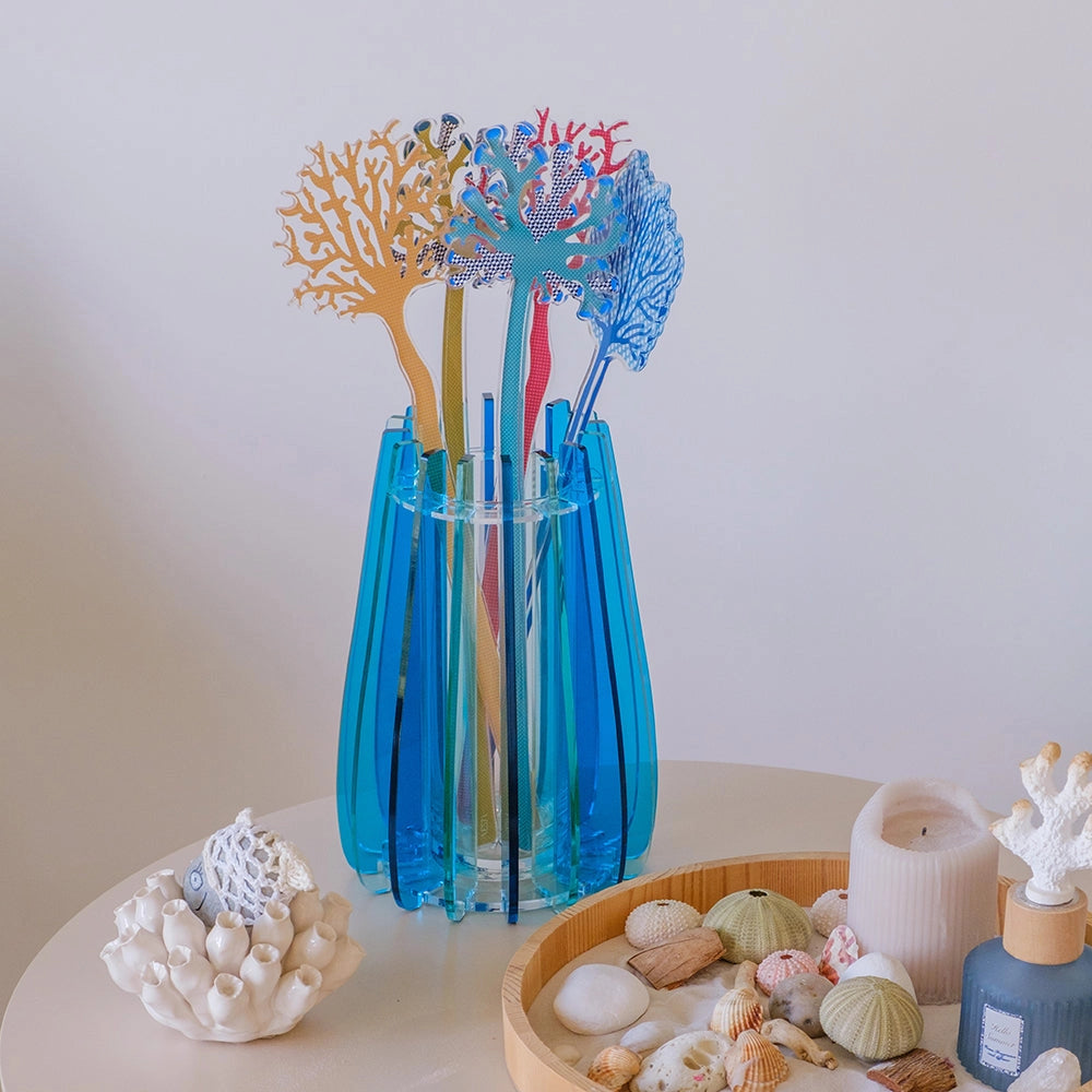 VASO PICCOLO IRIDE IN VETRO TRASPARENTE E CRISTALLO ACRILICO COLORE BLU