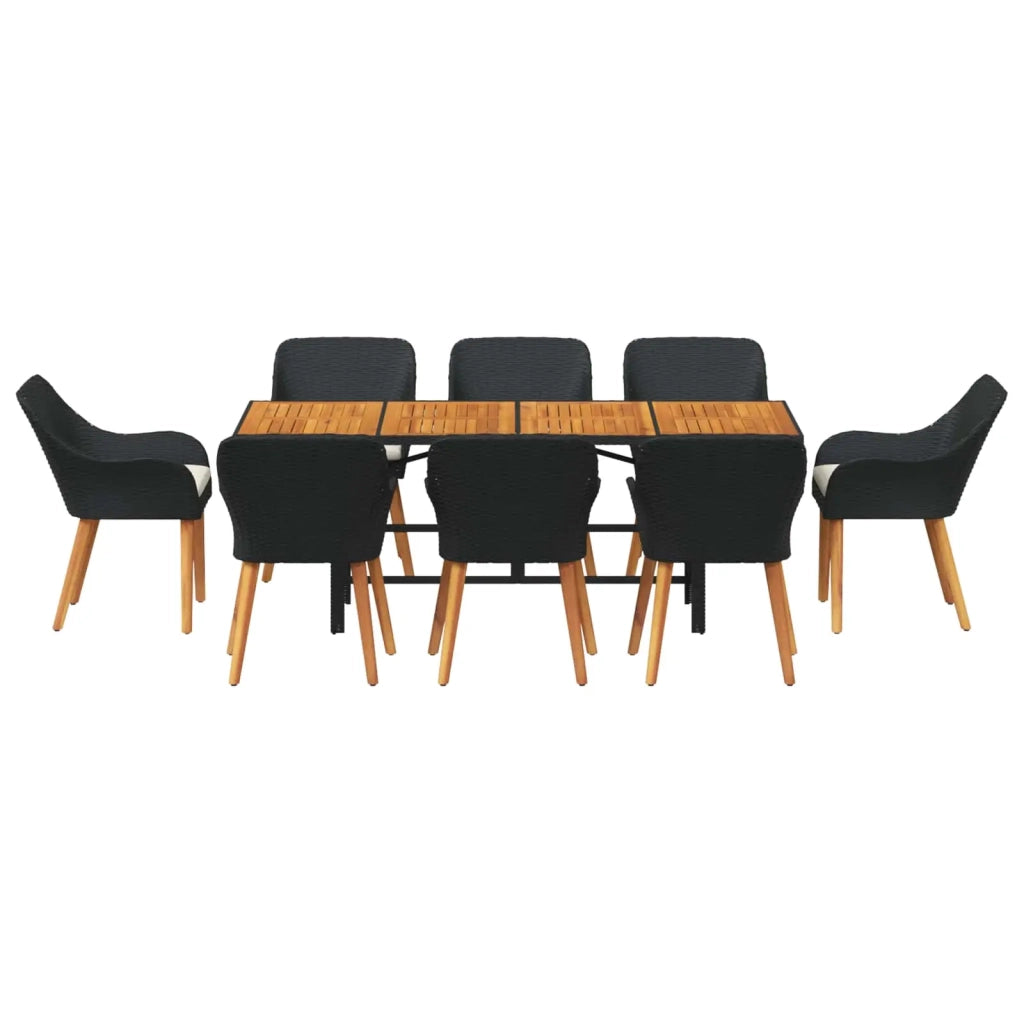Set da Pranzo per Giardino con cuscino 9 pcs Nero polyrattan