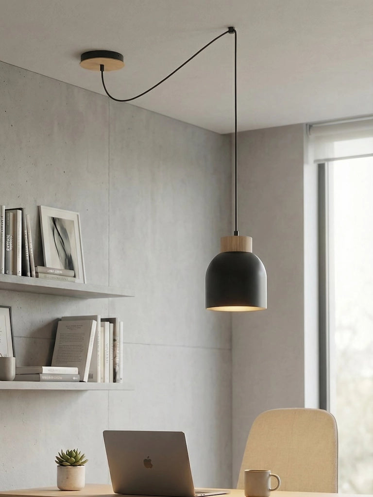 Lampada sospesa KRU nera legno 1xE27 Emibig