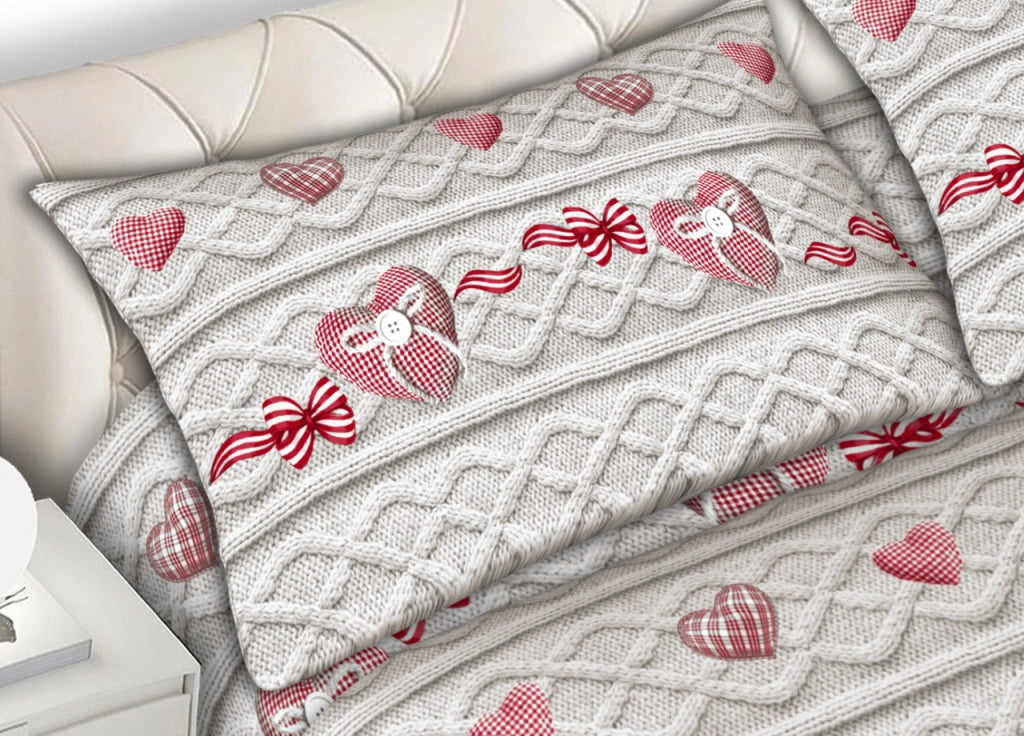Completo Lenzuola Letto 100% Cotone Made Italy Disegno Cuori CN - Piazza e Mezza - Cuori
