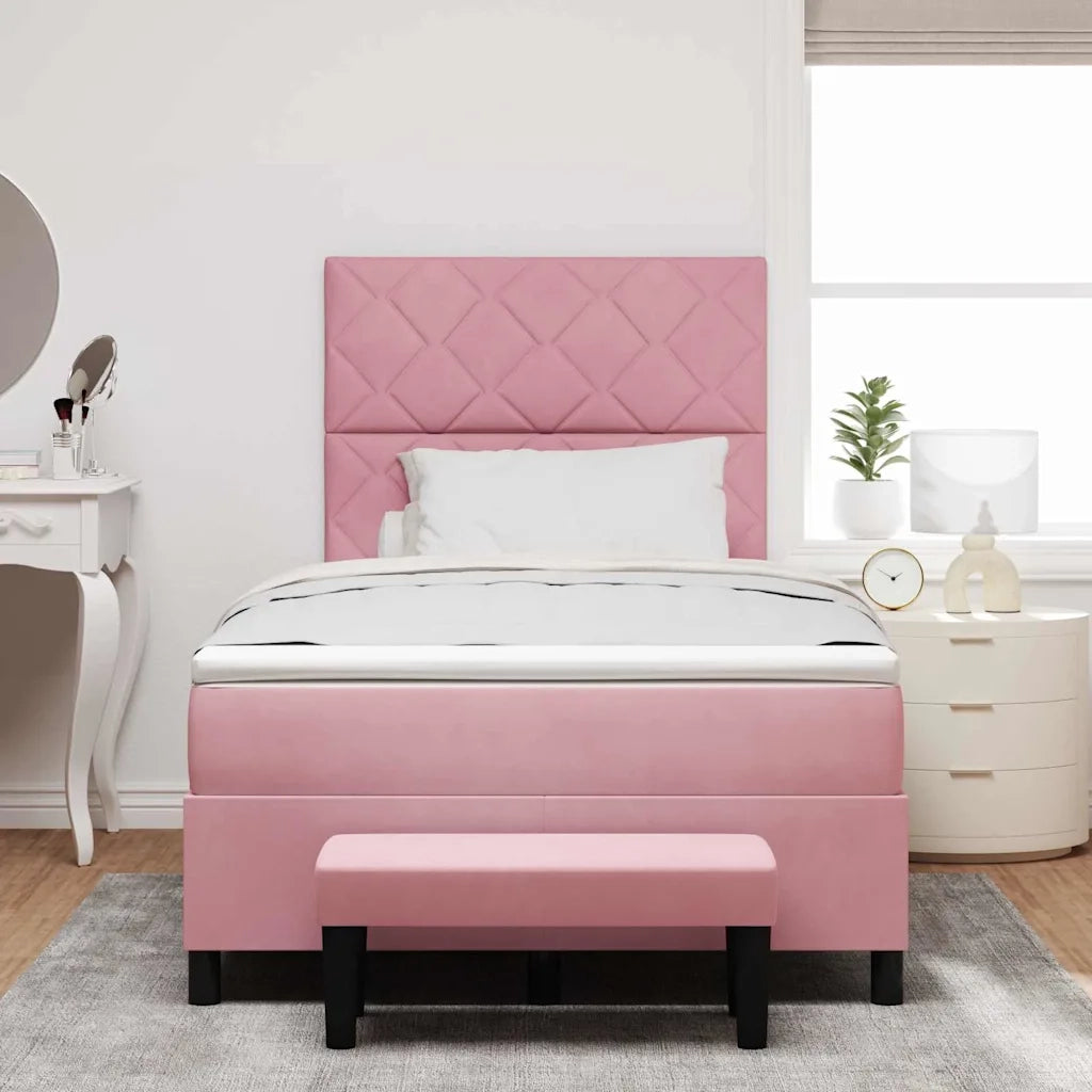 Letto a molle con materasso Rosa 120 x 200 cm Velluto