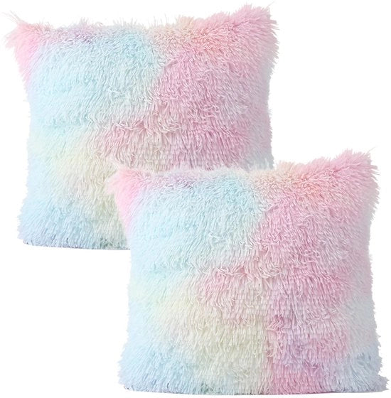 Set di 2 Cuscini Decorativi di Pelle Molle per Salotto e Camera da Letto - Design Arcobaleno, 45 x 45 cm, Ideali per Divano e Auto