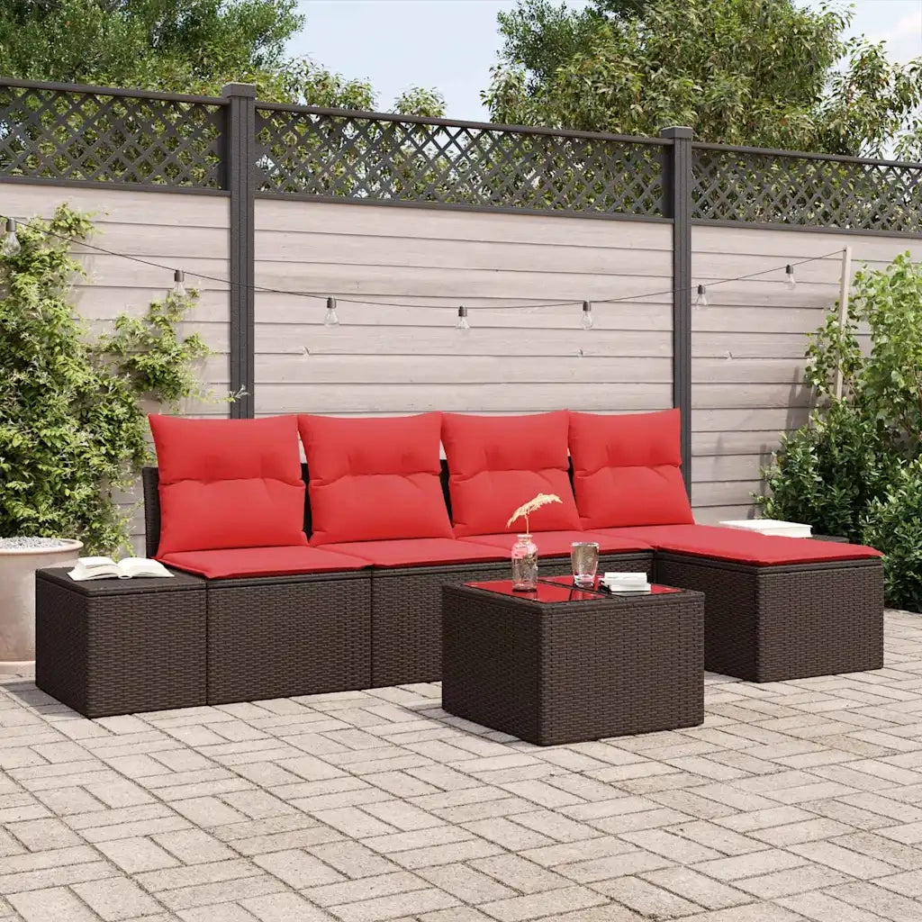 Set Divano da Giardino con cuscino 6 pcs Marrone polyrattan 3347034