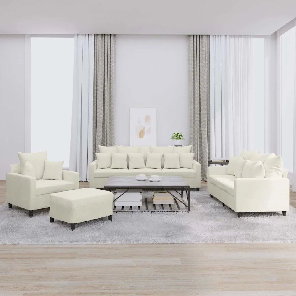 Set di Divani 4 pz con Cuscini Crema in Velluto