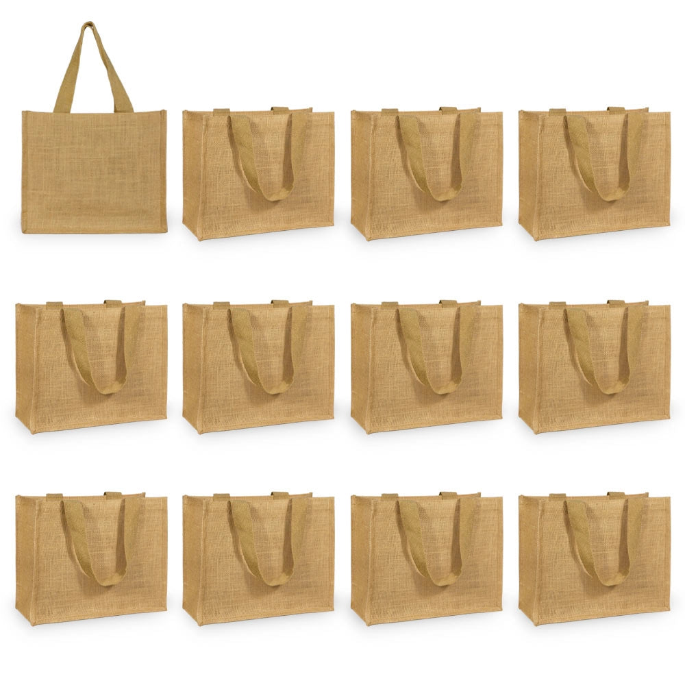 Set da 12 Borse Shopper in Juta Naturale Beige riutilizzabili cm 34 x 15 x h 28