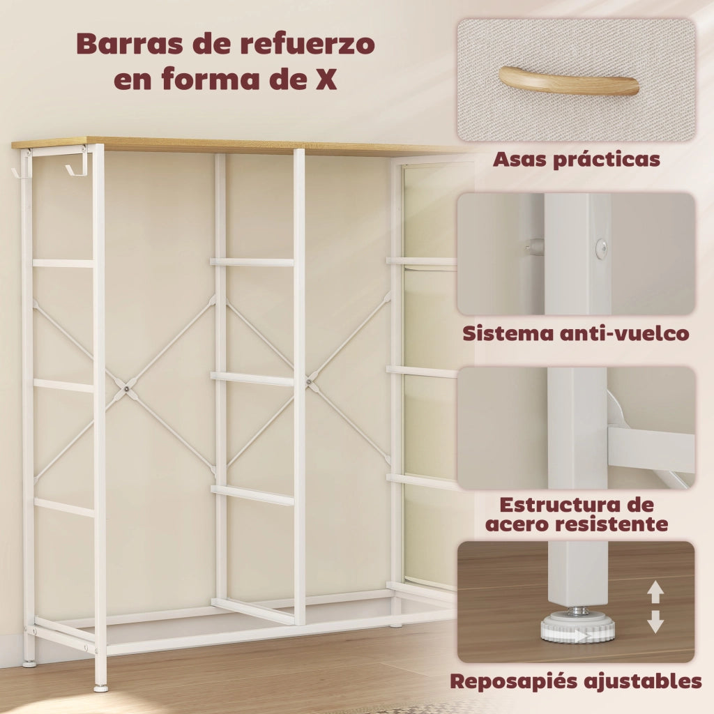 Cassettiera con 8 Cassetti in Tessuto ¨C Xylo ¨C Beige con Struttura in Metallo