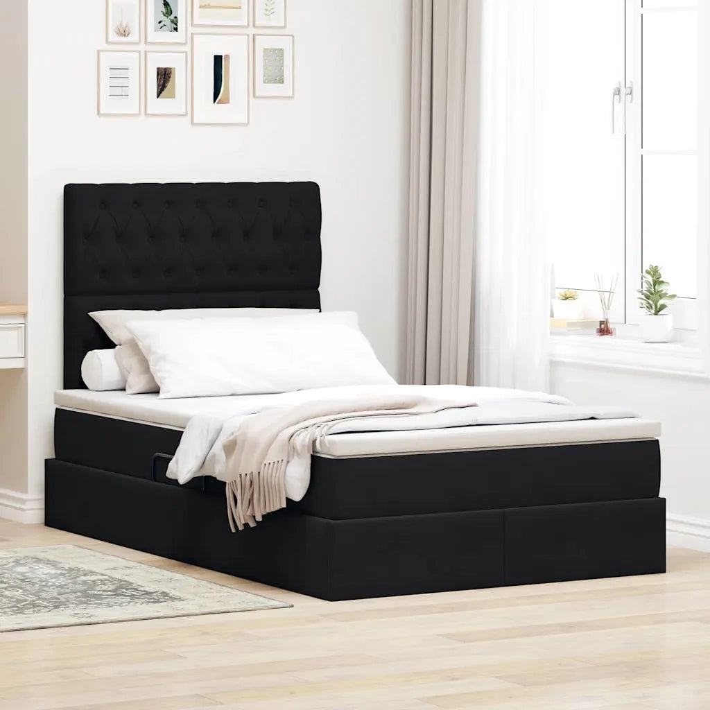 Letto con contenitore e LED con led Nero 120 x 200 cm Velluto