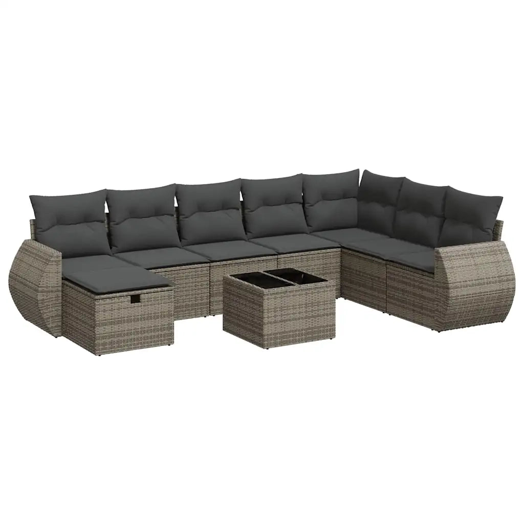 Set Divano da Giardino 9 pz con Cuscini Grigio in Polyrattan 3325646