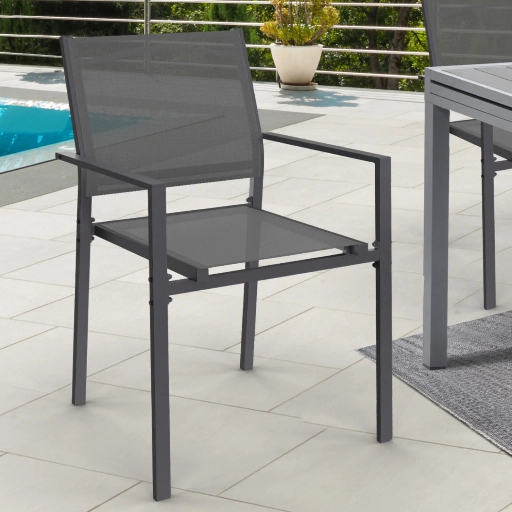 IDMarket - Set di 6 sedie da giardino OLBIA impilabili in metallo e textilene, grigio antracite