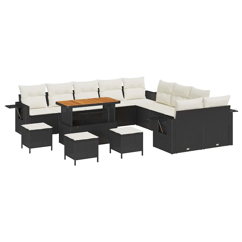 Set Divano da Giardino con cuscino 14 pcs Nero polyrattan 3363760