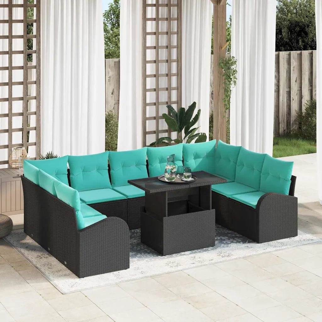 Set Divano da Giardino 10 pcs Nero Poly Rattan 3357449