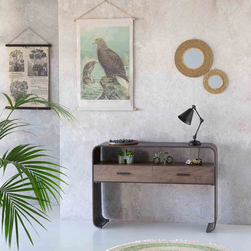 Mobile da ingresso in legno e metallo nero 122x37x82
