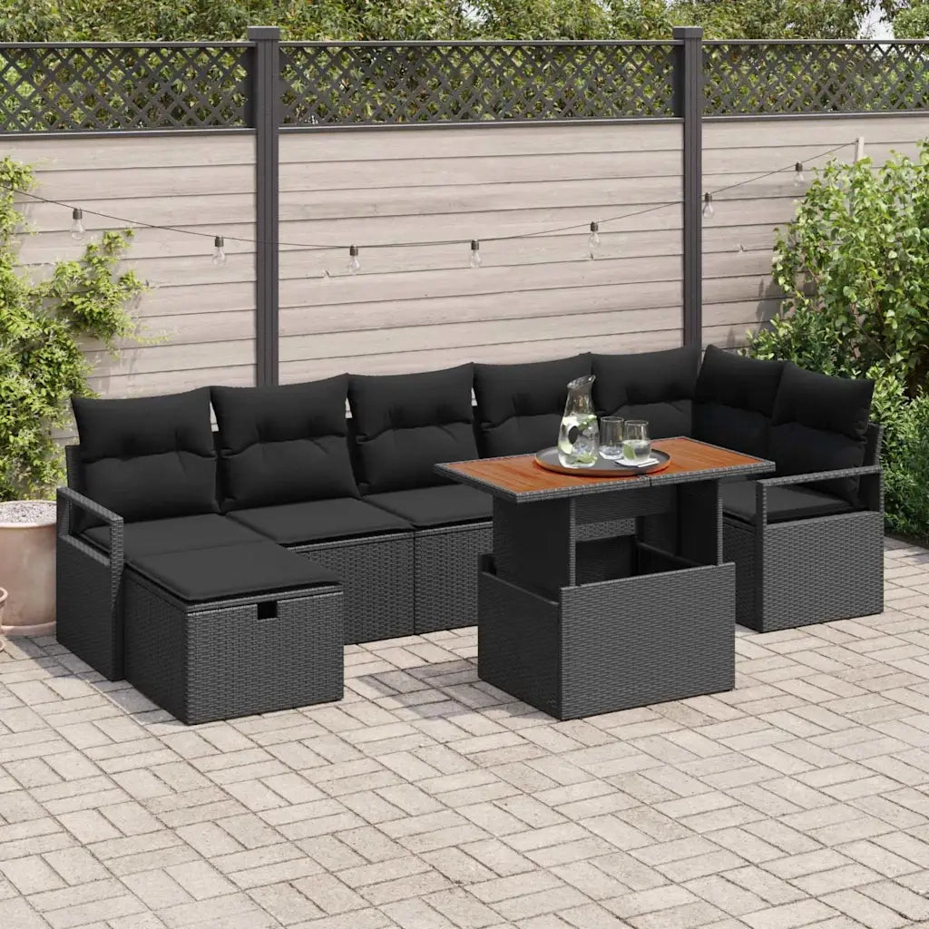 Set Divano da Giardino 8 pcs Nero polyrattan 3361338
