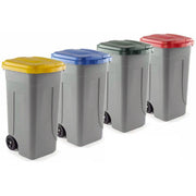 Trade Shop - Bidone Raccolta Differenziata 100 Litri Con Coperchio Colorato E Ruote 1 Solo Pz - Marrone
