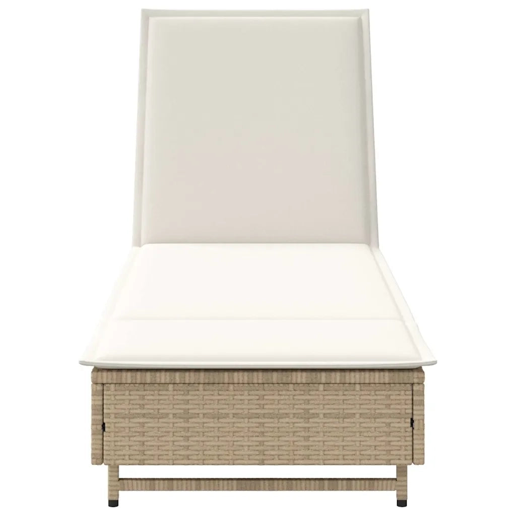 Lettino Prendisole con Ruote e Cuscino in Polyrattan Beige 4104037