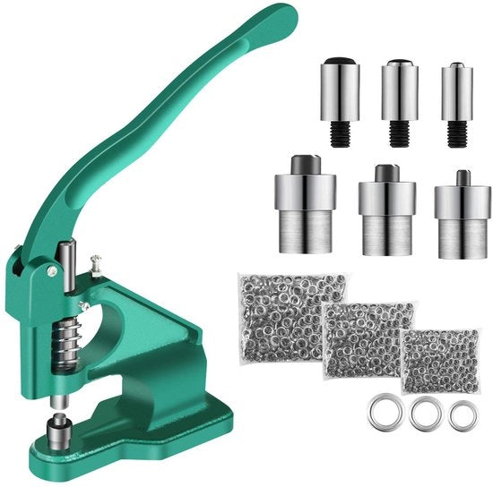 Macchina per orecchie manuali - 3 matrici - 1500 occhi 6/10/12 mm - acciaio inox - maniglie antiscivolo - leggera e portatile - Klinktang