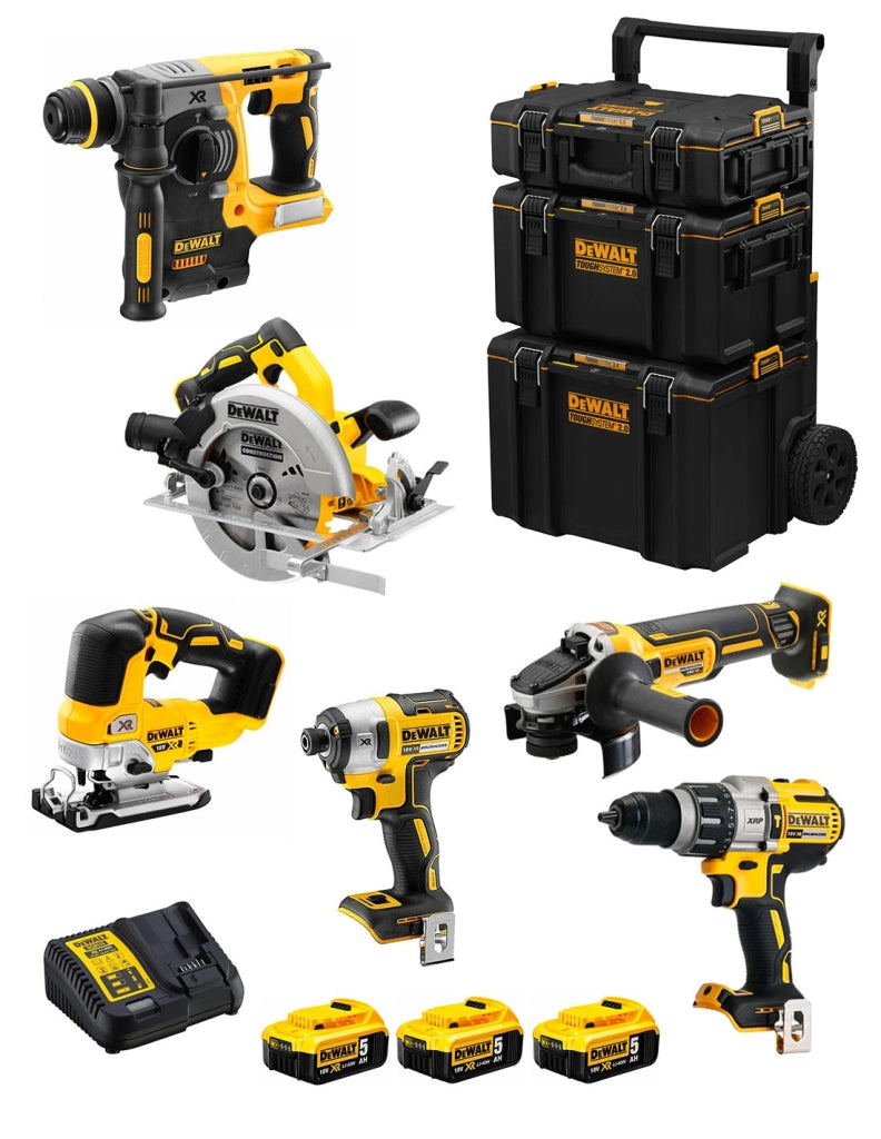 DeWALT Kit DWK601 (DCD996 + DCH273 + DCG405 + DCF887 + DCS334 + DCS570 + 3 x 5,0 Ah + DCB115 + Caddy 3en1)