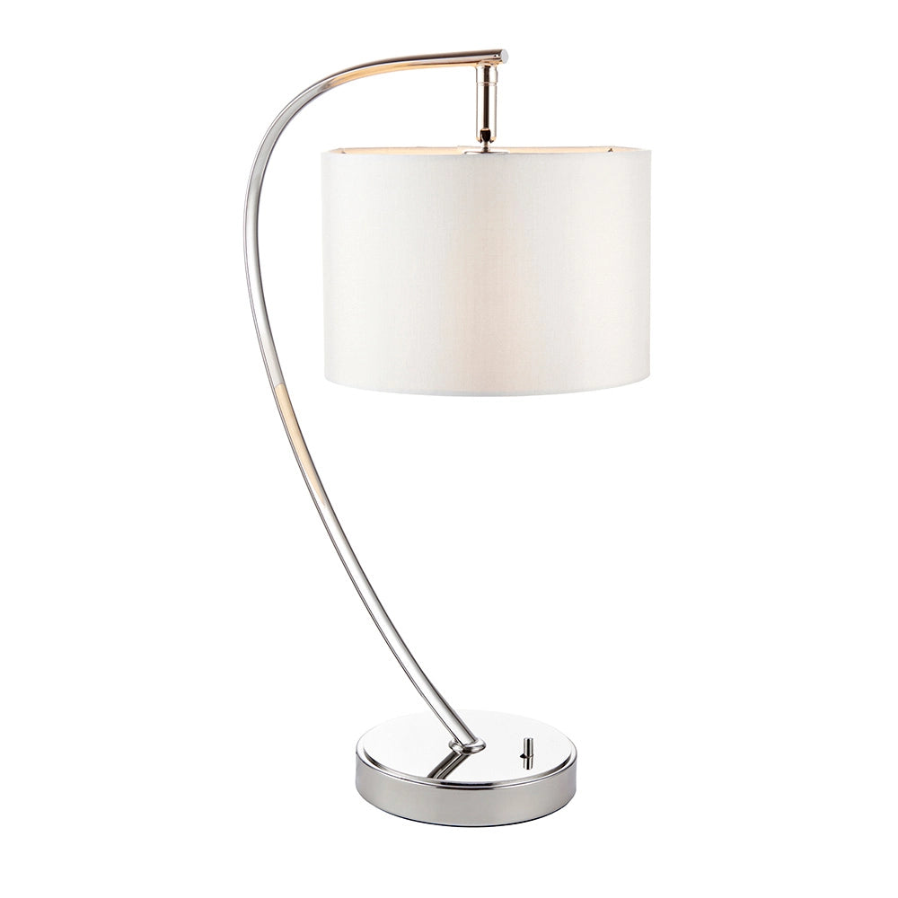 Lampada tavolo arco nichel, paralume bianco E14 Endon
