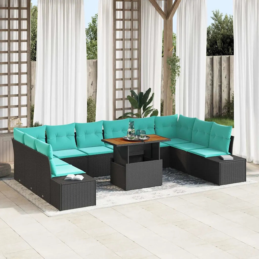 Set Divano da Giardino 11 pz Nero Poly Rattan 3358755