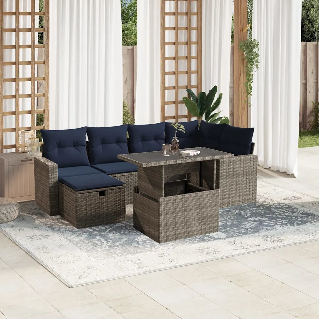 Set Divani da Giardino 7 pz con Cuscini Grigio in Polyrattan 3274821
