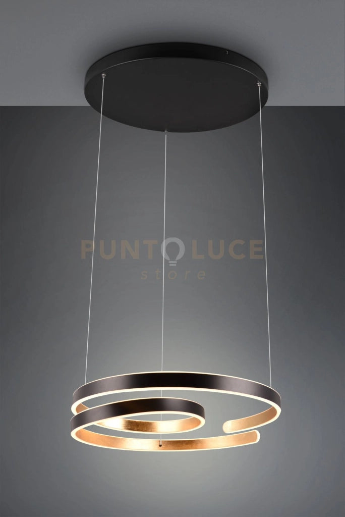MARNIE SOSPENSIONE LED 68W 8000lm, 3000K METALLO NERO E ORO A SPIRALE DIMMERABILE CON INTERRUTTORE D. 65CM