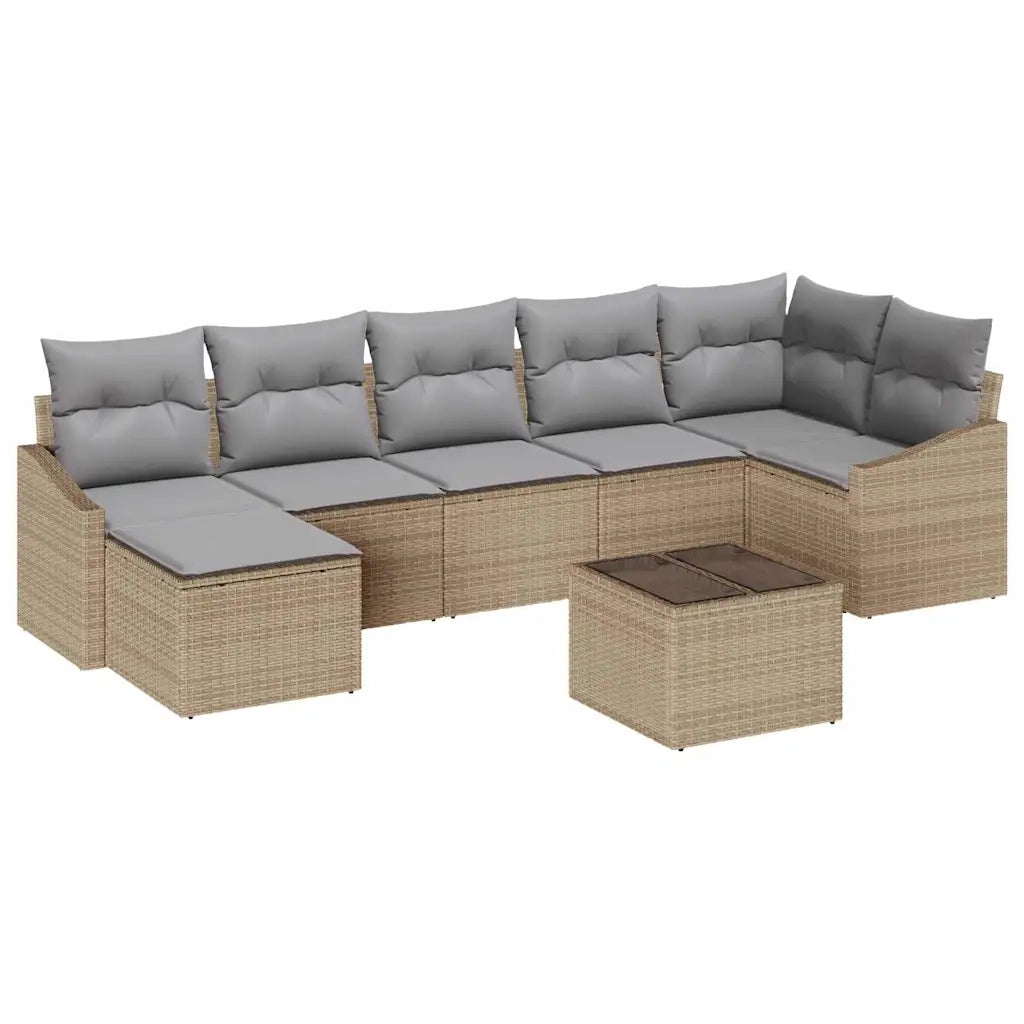 Set di divani con cuscino 8 pcs Beige polyrattan