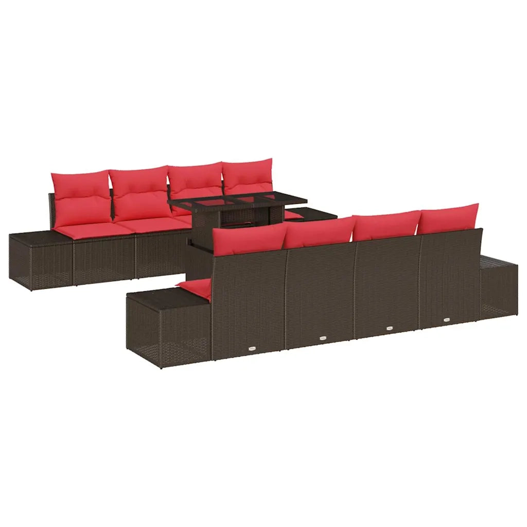 Set Divano da Giardino 9 pcs Marrone e Rosso polyrattan 3349150