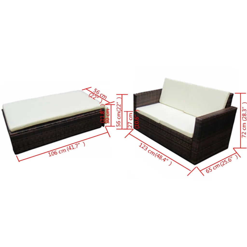 Set Divani da Giardino 2 pz con Cuscini in Polyrattan Marrone 42733