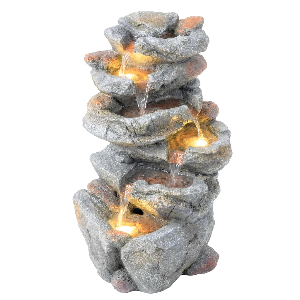 Fontana da Giardino Zen 6 Livelli Cascata ¨C Xylo ¨C Resina Effetto Pietra Naturale Grigio 33x27x53cm