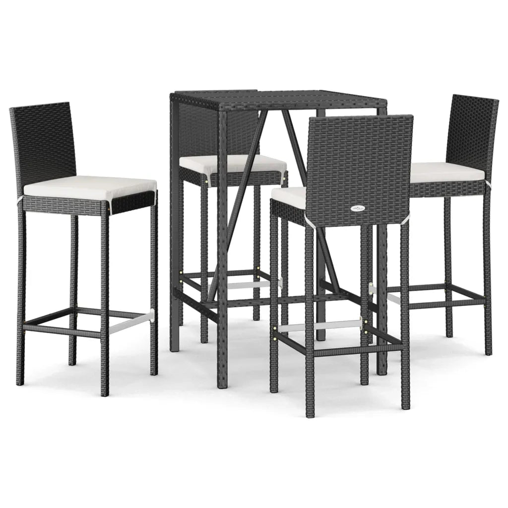 Set Bar da Giardino 5 pz con Cuscini in Polyrattan Nero 3187642